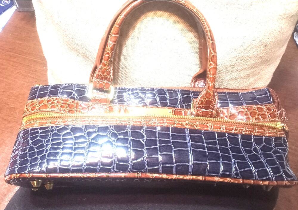 SAMANTHA BROWN Insulated Travel Wine Tote Faux Croc Leather Zip Closure Color